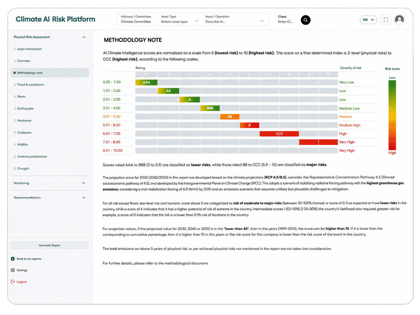 Climate AI GeoRisk platform physical hazard mapping and asset assessment