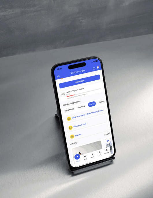 Wellness app activity tracking screen