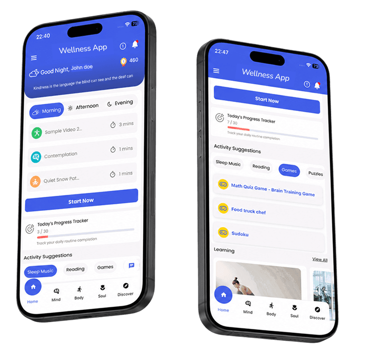 Wellness app habit progress and learning screen