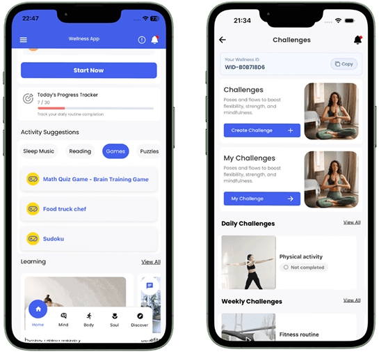30min.me wellness mobile app interface preview