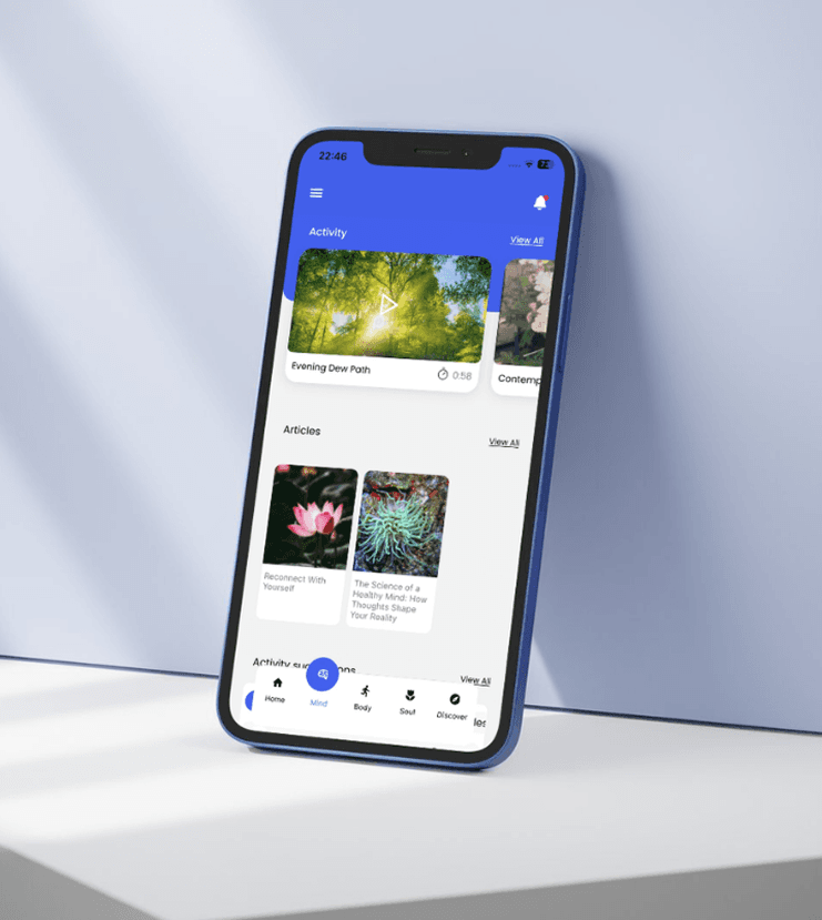 30min.me wellness app Mind activity feed screen