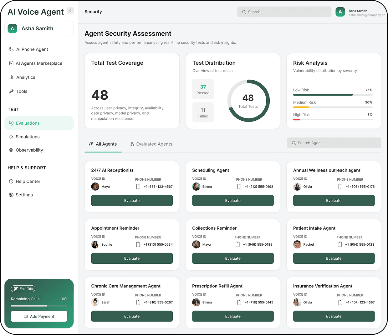 Agent Security Assessment dashboard