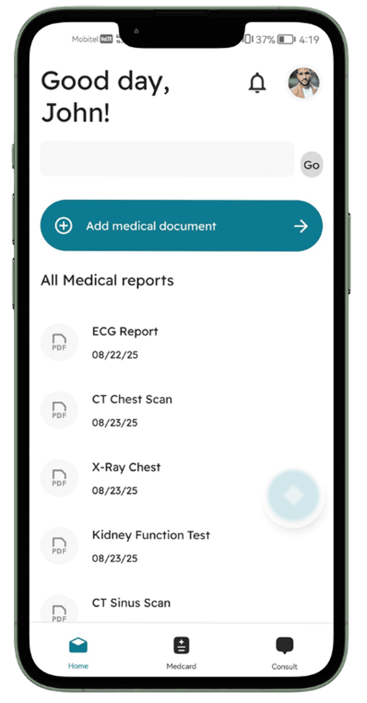 Telehealth mobile app medical records screen