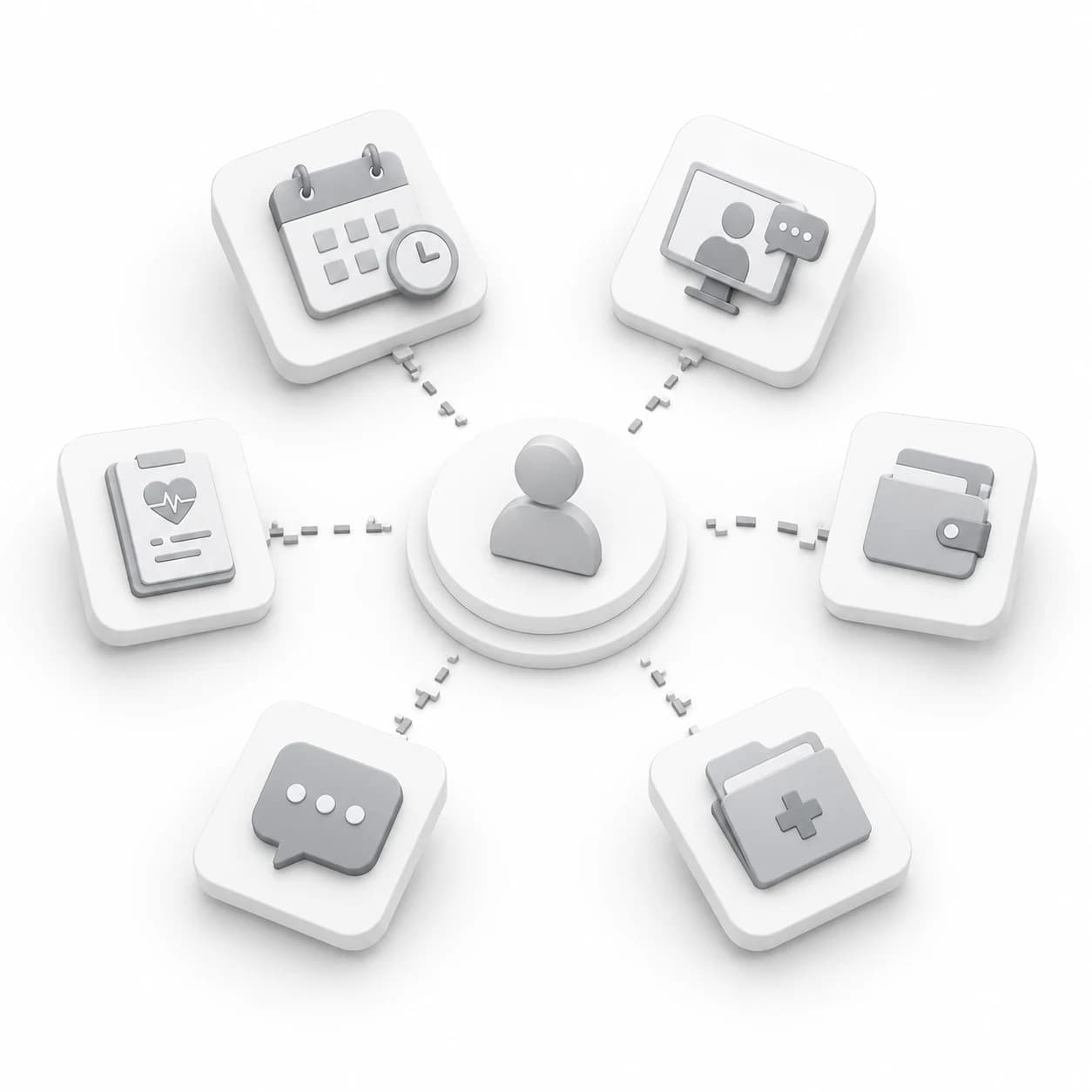 Icons representing a fragmented patient care journey