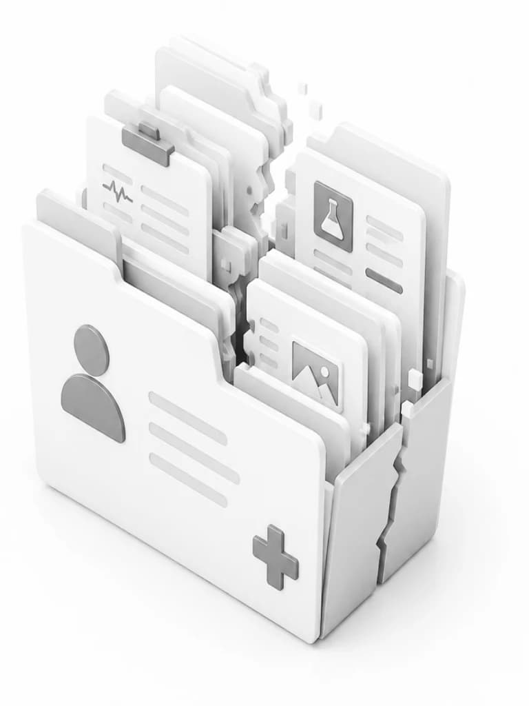 Scattered medical record folders and documents