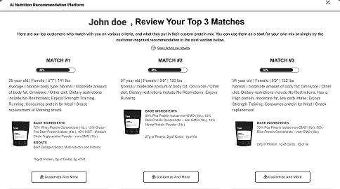 Nutrition recommendation platform screens